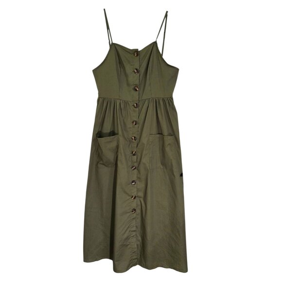 Everkaki Womens Green Boho‎ Style Midi Dress Sleeveless Button Front Size L NWT - Picture 3 of 10